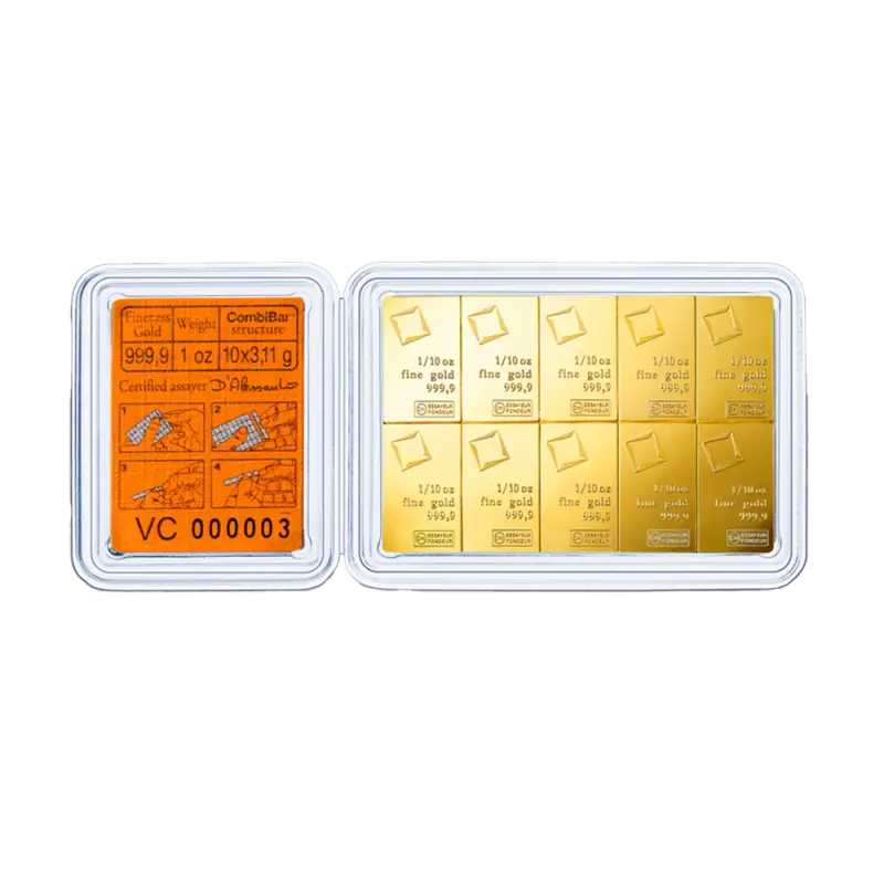 10 x 1/10 oz CombiBar® | Gold | Valcambi