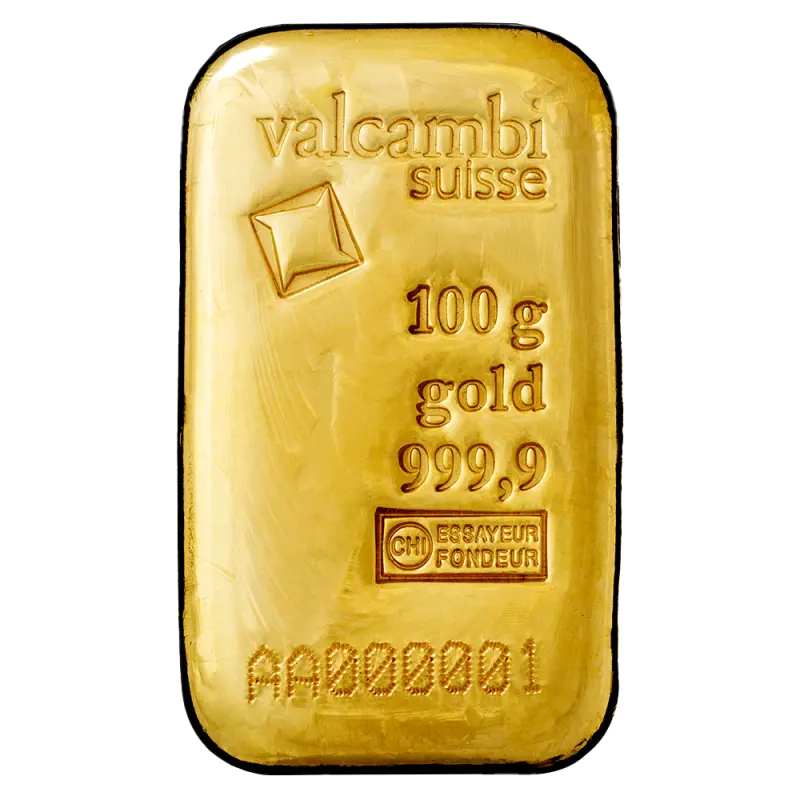 100g Gold Bar | Valcambi | Casted