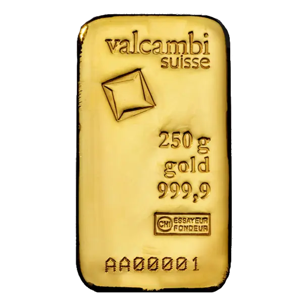 250g Gold Bar | Valcambi | Casted
