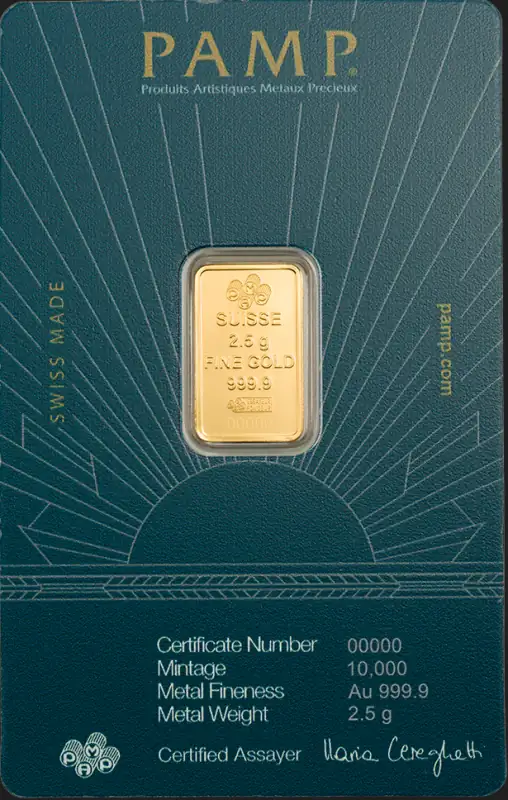 2.5g Gold Bar | PAMP | Lady of Liberty